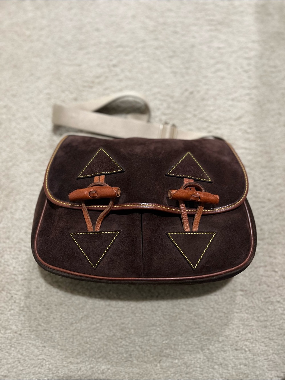 Vintage Dooney & Bourke Dark Brown Suede Crossbody with Tan Leather Accents - Picture 3 of 16